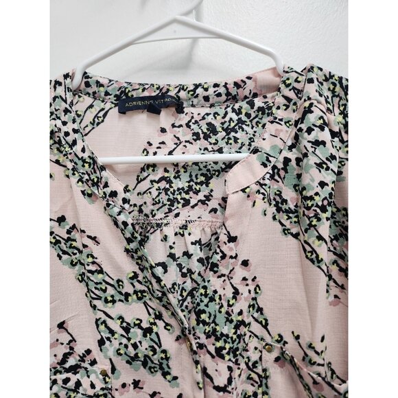 Adrienne Vittadini Womens Cottagecore BOHO Top XL Pink Floral Tie Hem 3/4 Sleeve - Picture 3 of 8